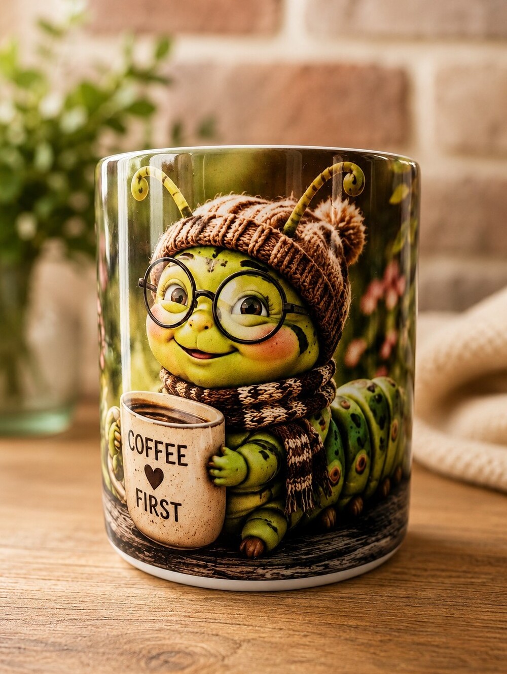 Hand Crafted White Ceramic Mug with Whimical Design
